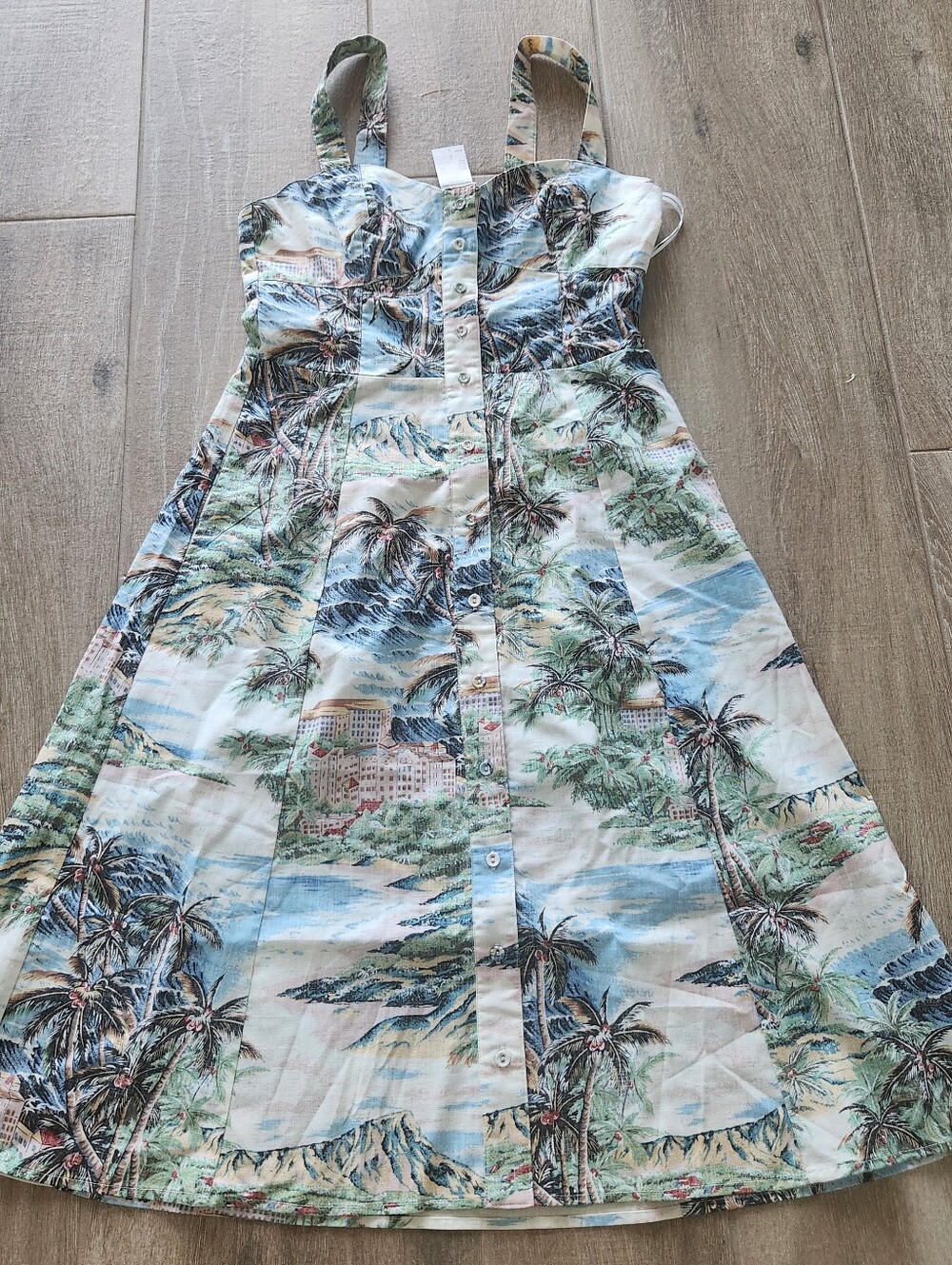 Reyn Spooner Hawaiian Tropical Print Button-Front Midi Sundress